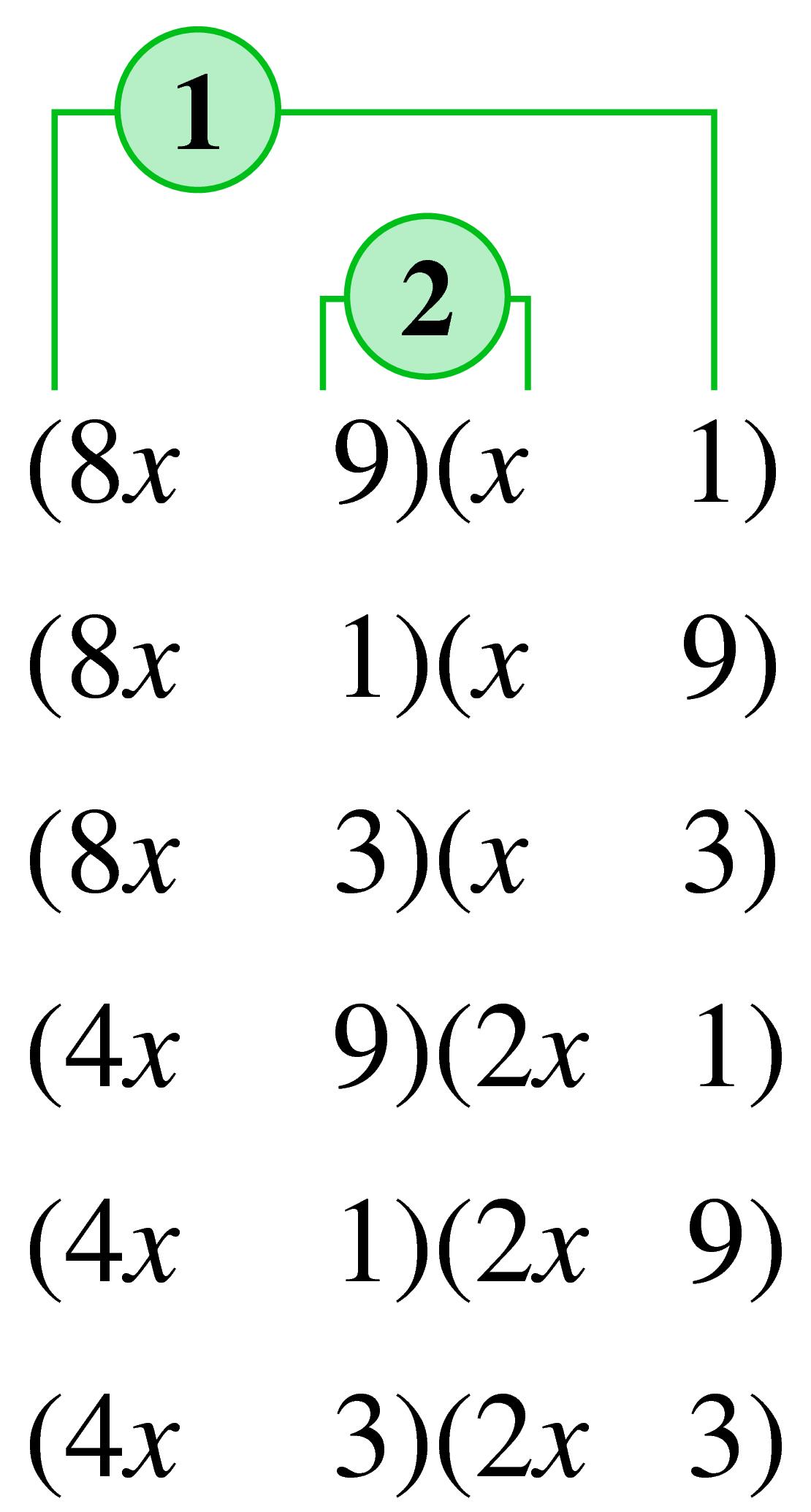 list of possible binomial factor pairs